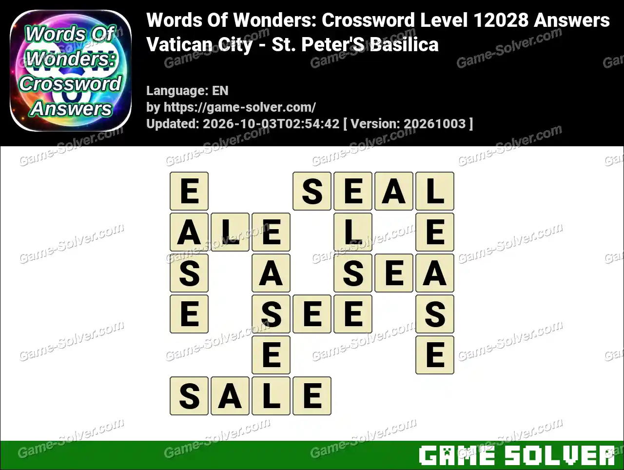Words Of Wonders: Crossword Level 12028 Answers – Vatican City – St. Peter’S Basilica